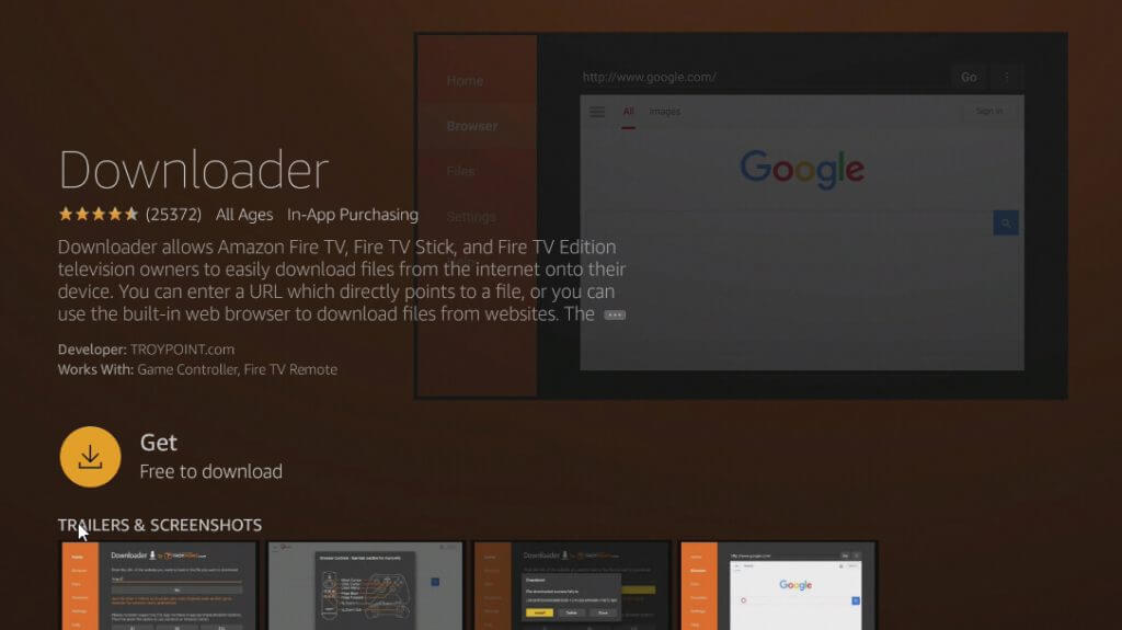 Select the Get button to install the Downloader on Firestick