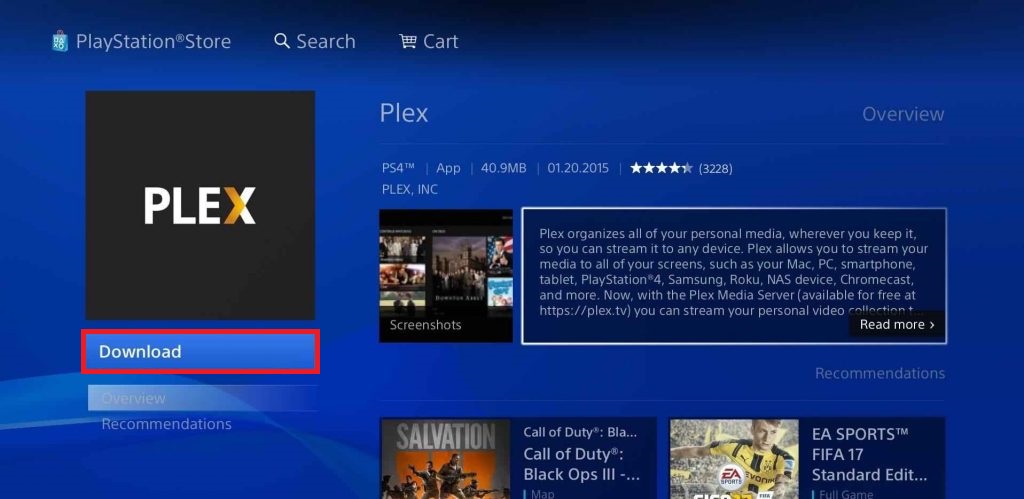 Click Download to stream IPTV on PS4 using Plex