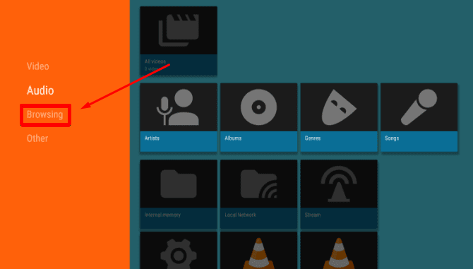 Click on Browseing to stream IPTV on VLC