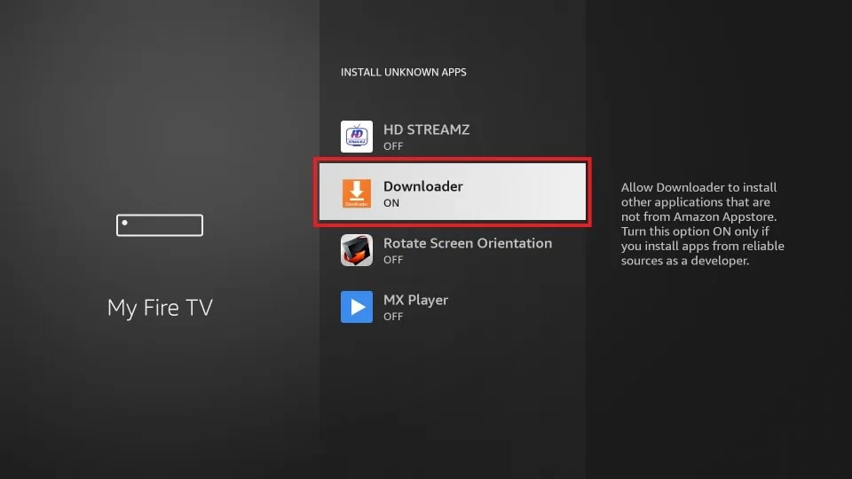 Select the Downloader app to stream content from the Legazy IPTV player