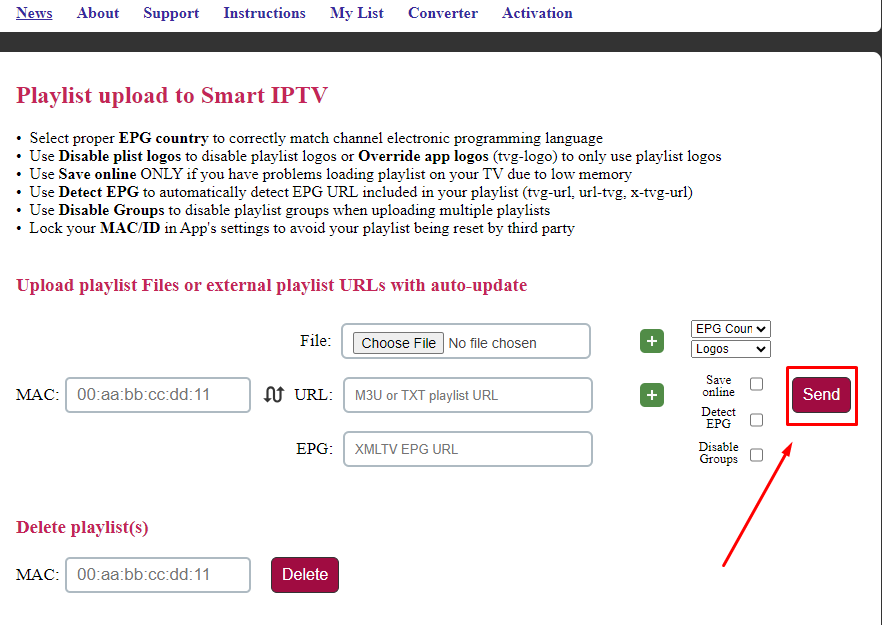 Upload the M3U URL to stream Matrix IPTV