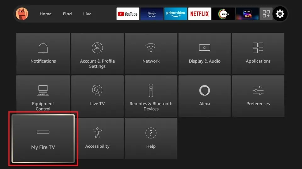 select the My Fire TV tile