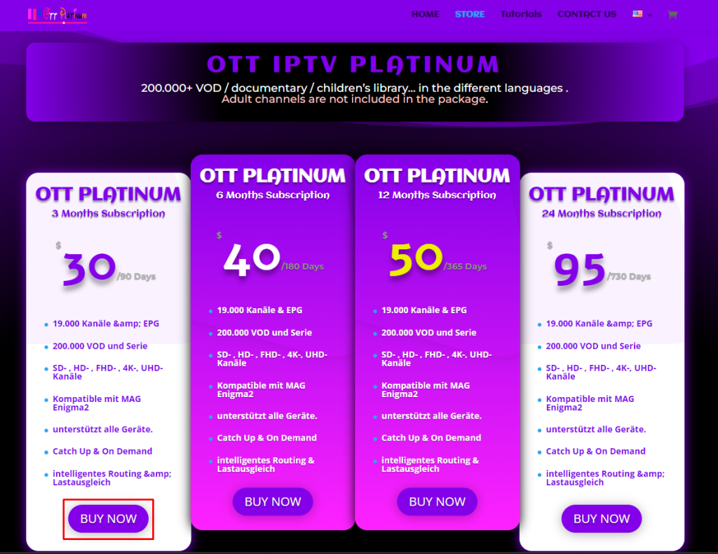 Click Buy Now and subscribe to the OTT Platinum