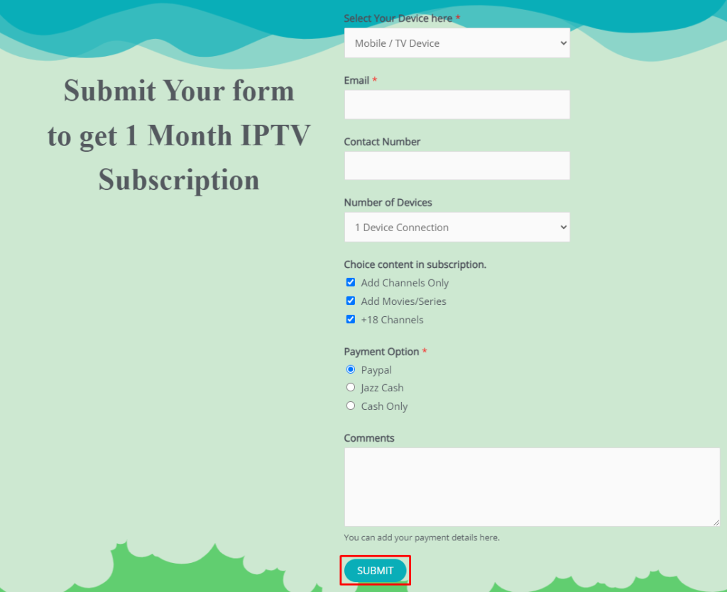 Click on Submit and subscribe to the OpplexTV IPTV service