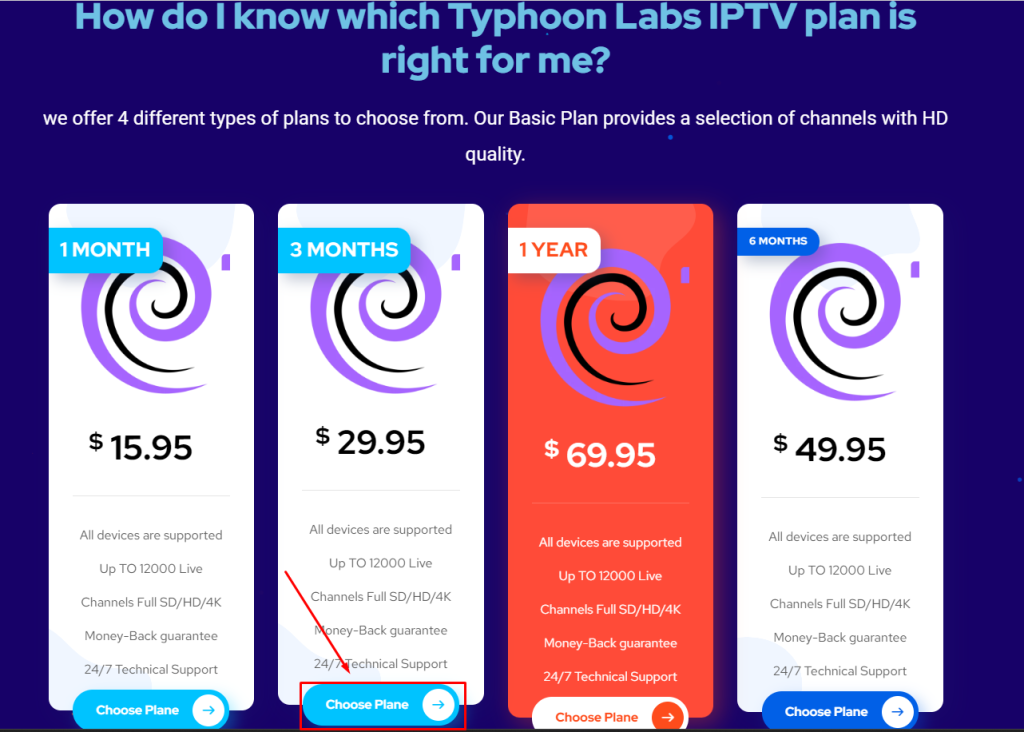 Click on the Choose Plan optoin to subscribe to the Typhoon Labs IPTV