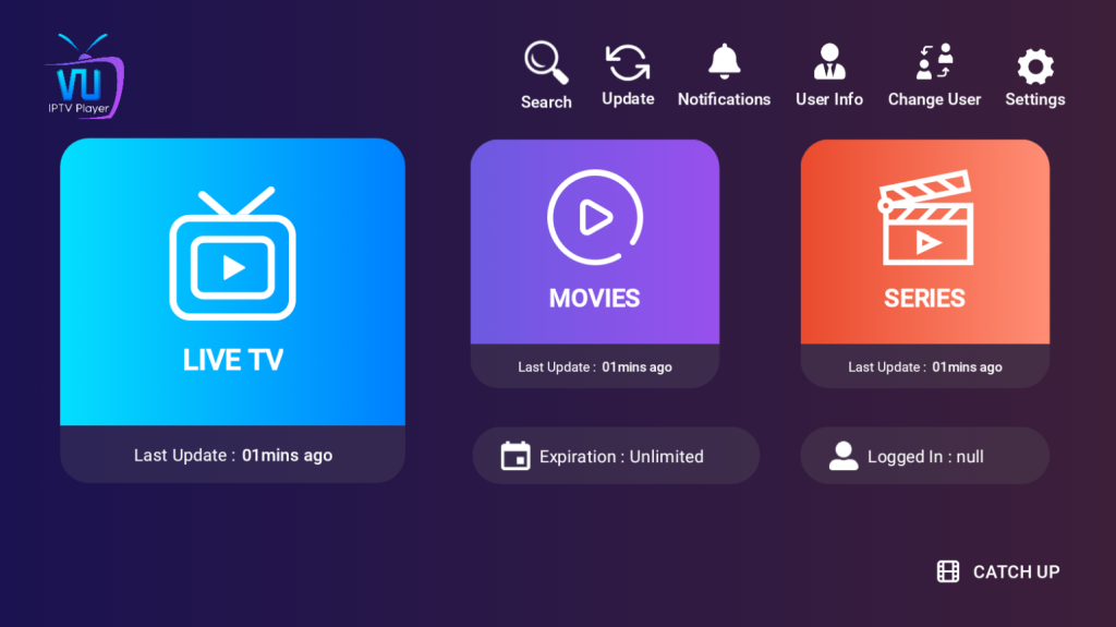 Stream the content from the VU IPTV Player app