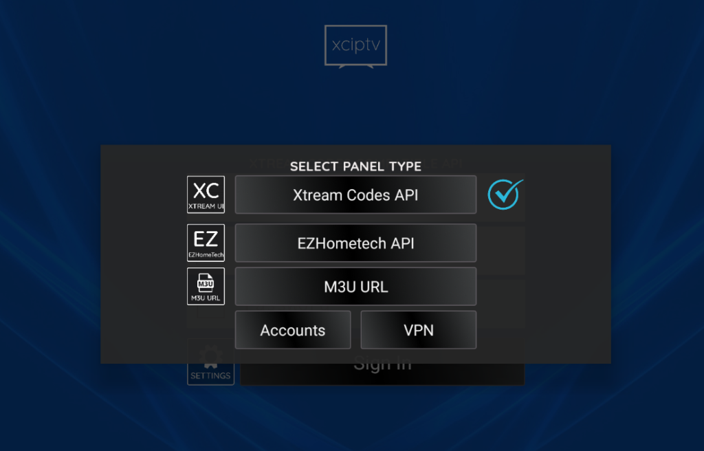 Login with your IPTV Credentials on XCIPTV Player