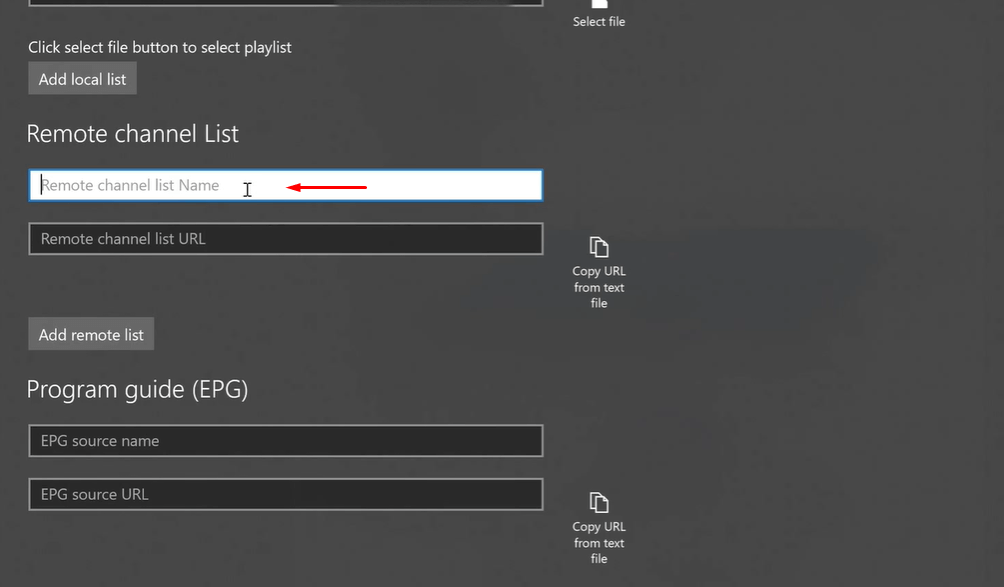 Enter the M3U URL in the Remote Channel List